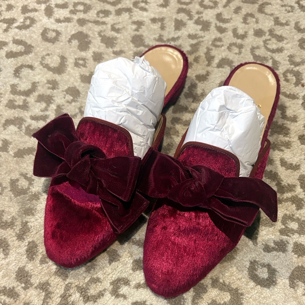 Alexander White Velvet Bow Slide Mules - Deep Berry Pink